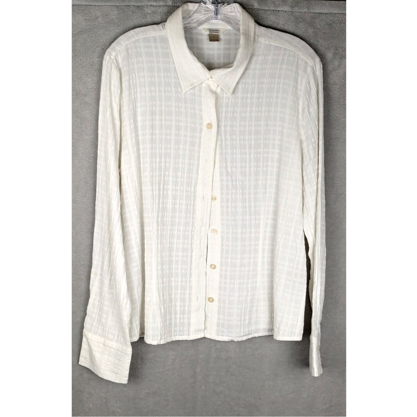Christopher & Banks White Textured Button Down Shirt Blouse L Euc